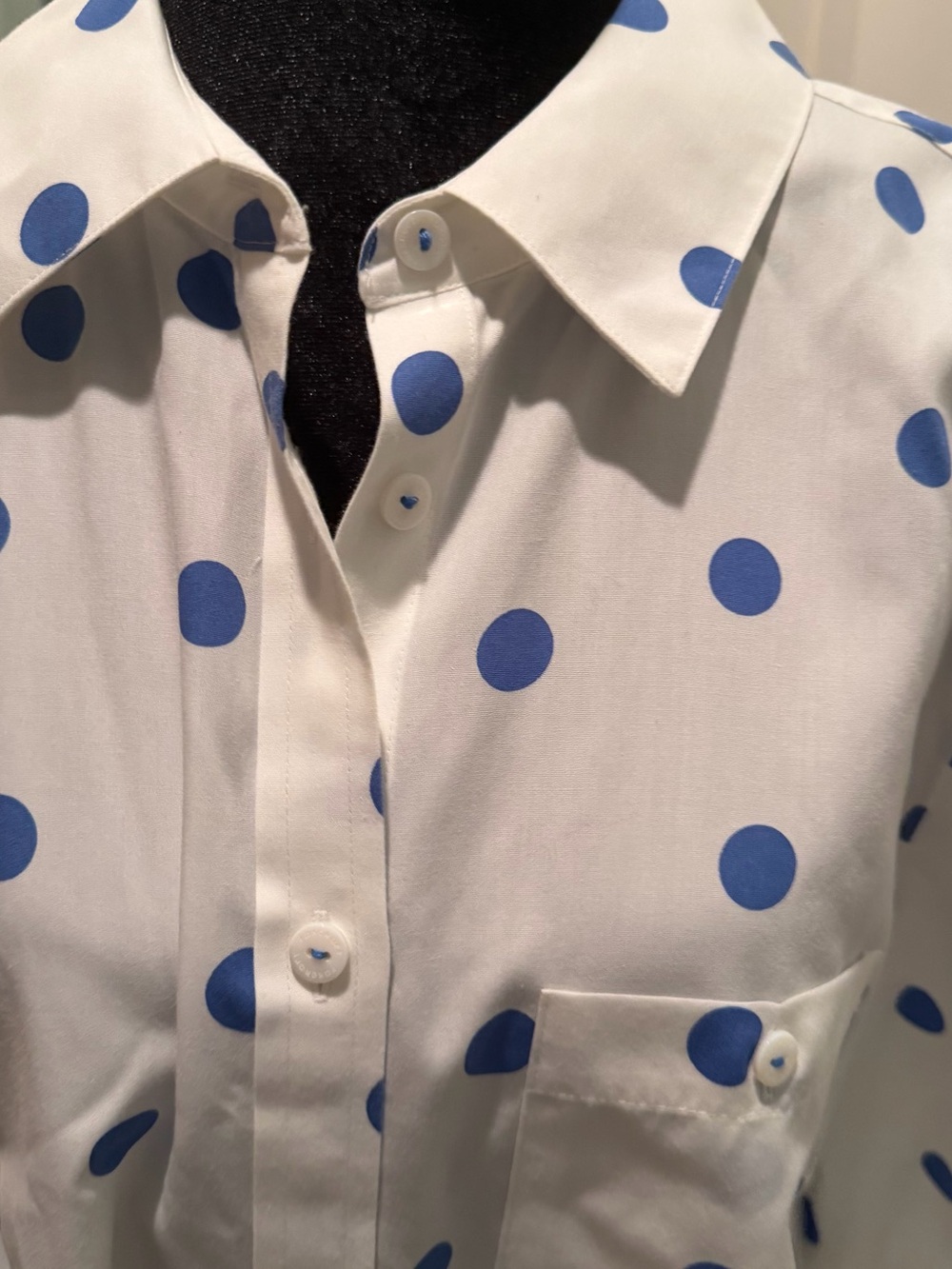 Foxcroft White Button-Down Shirt with Blue Polka Dots - Picture 2 of 5